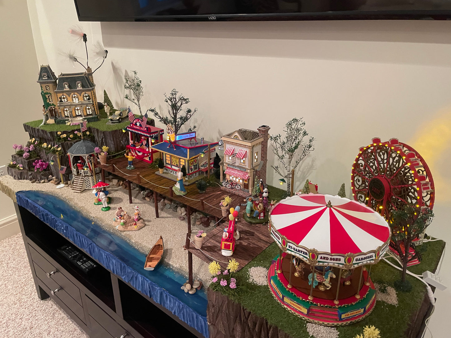 Custom made Beach & Boardwalk Scene - Includes all Department 56 Houses/Accessories